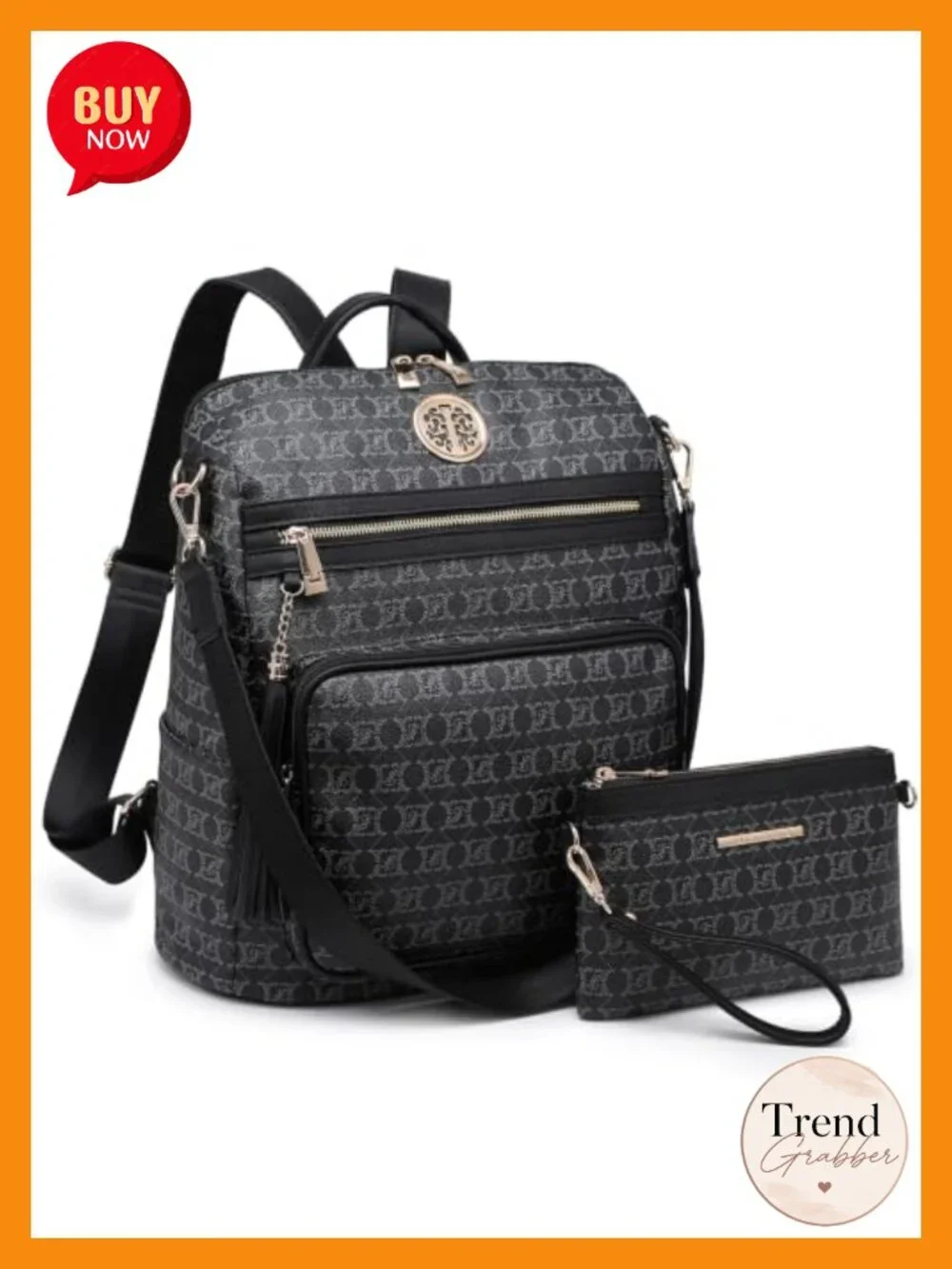 Women's Convertible Backpack Purse 2PC Set with Wristlet PU Leather Travel